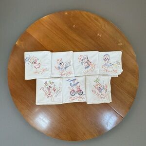 Huge Vintage Flour Sack Embroidered Kitchen Dish Towels Cat Kitten Set 36x32